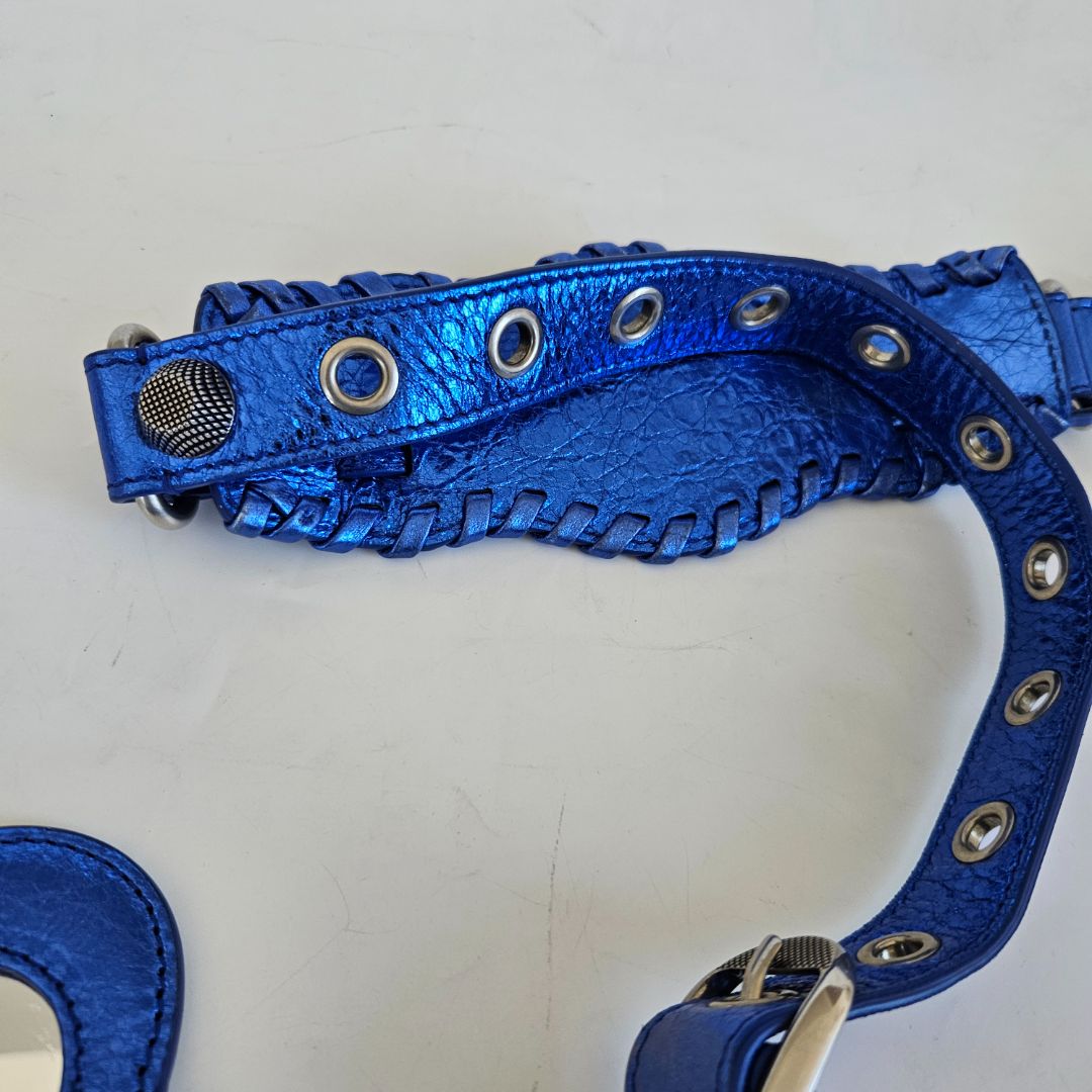 Balenciaga Le Cagole XS Blue Metallic Leather Shoulder Bag - BOPF