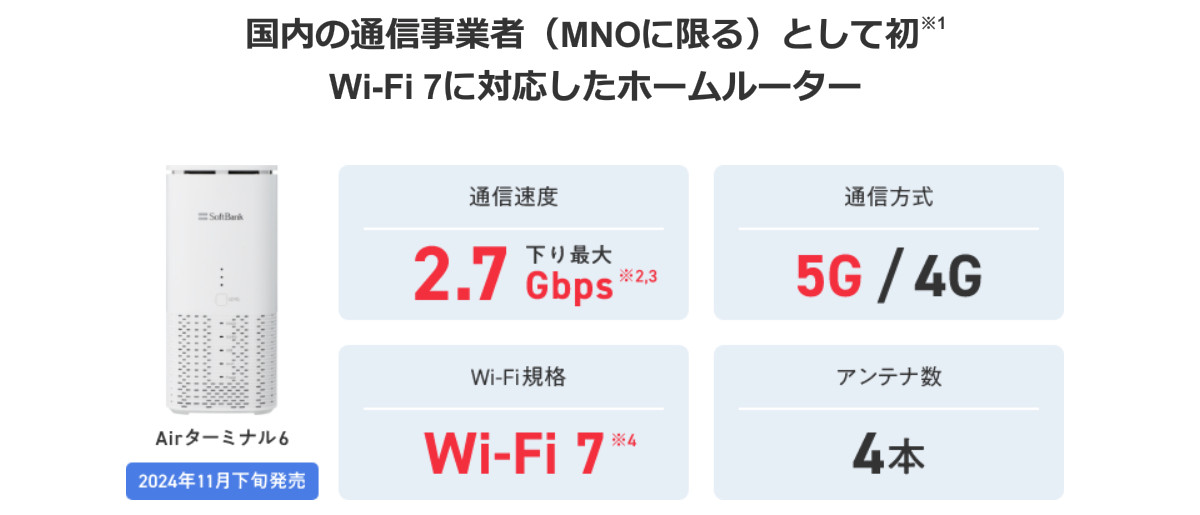 SoftBank Air新端末「Airターミナル6」提供へ、業界初の高速・低遅延な