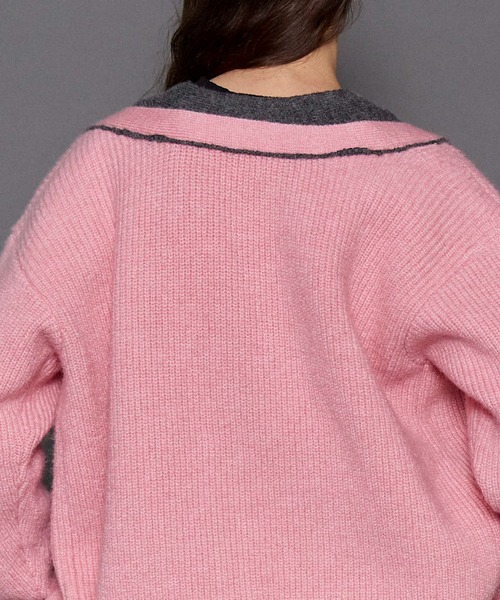 セール】Double Color Layered Knit Cardigan/ダブルカラーレイヤード