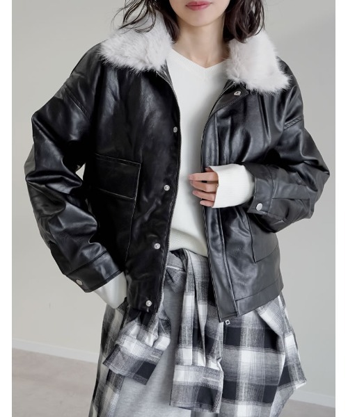 セール】[裏ファー]2WAYヴィンテージライクファー付フェイクレザー