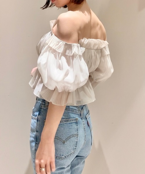 SNIDEL（スナイデル）の「ボリュームギャザーフリルオフショルブラウス