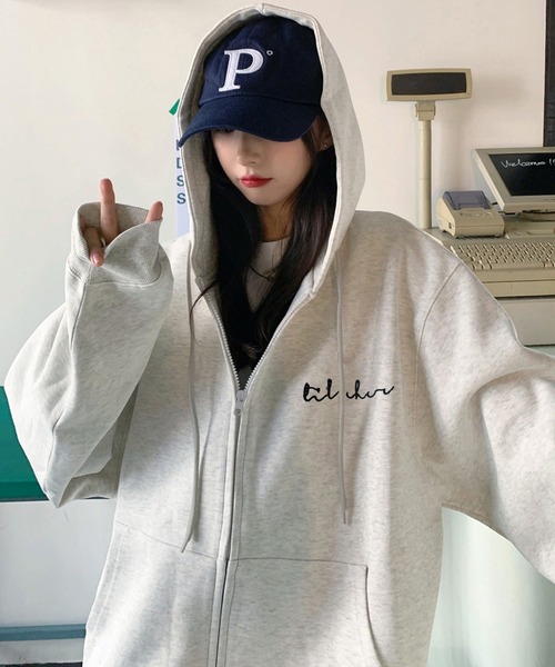 セール】ミニロゴプリント オーバーサイズ 長袖 フーディ スウェット