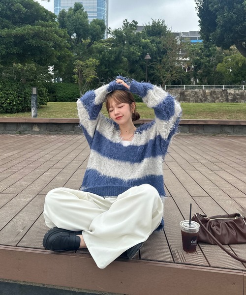 loin nuit（ロワンニュイ）の「shaggy striped knit / シャギー