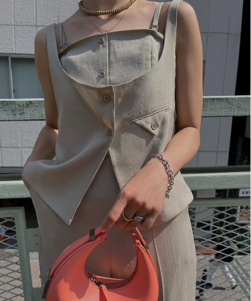 Ameri（アメリ）の「VEST SET BARE TOP ROMPERS（つなぎ