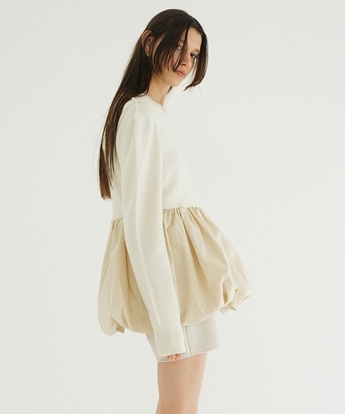 セール】DOCKING POWERSHOULDER KNIT TOPS（ニット/セーター）｜CLANE