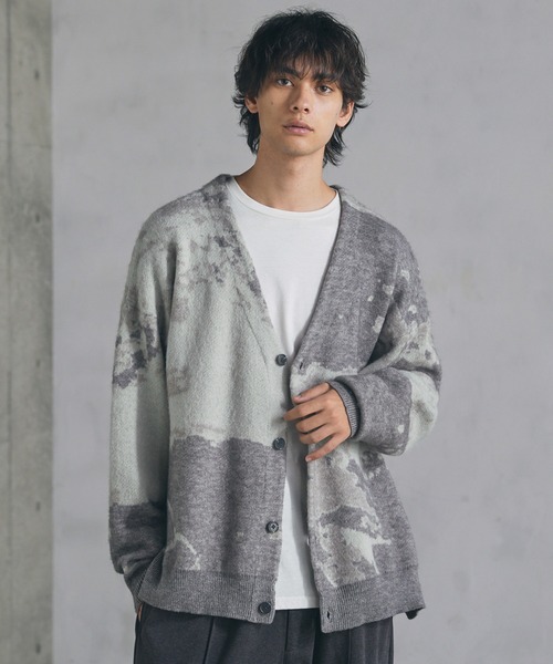 セール】ルーズシルエットモヘアライクサイドスリットカーディガン