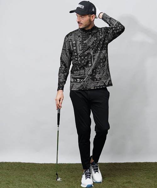 DIVINER GOLF】ペイズリー柄ストレッチモックネックロンT メンズ 長袖T