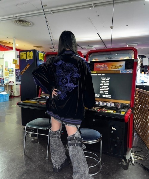 00s SLOW HAND ドラゴン刺繍 ベロア スカジャン ブラック 00s SLOW