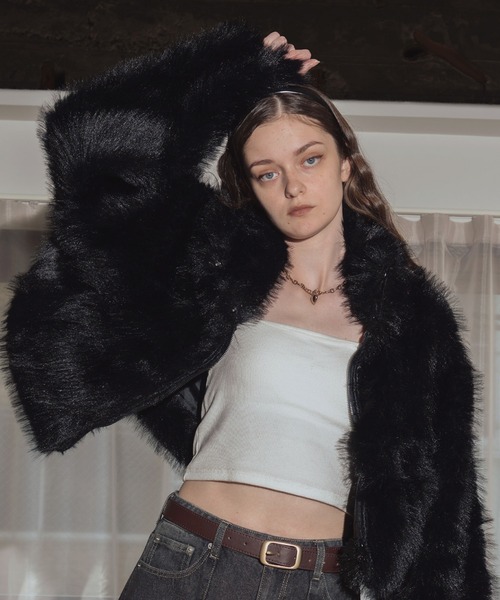 セール】フェイクファーショート丈ダブルジップジャケット（ブルゾン