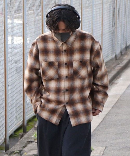 セール】ビッグシルエットオンブレチェックシャツジャケット【ILL'S