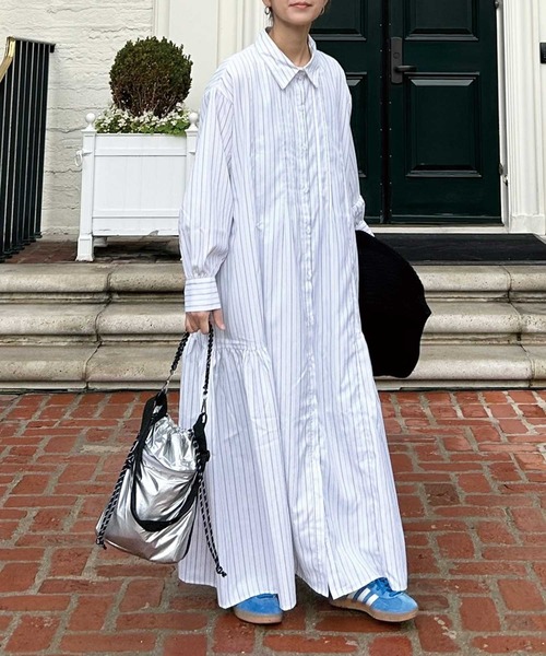 セール】【CORNERS by KR】長袖サイドギャザーシャツワンピース