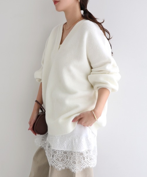 セール】【新色追加】オーバーサイズVネック長袖ニットトップス