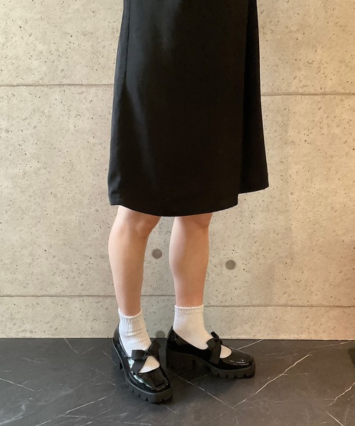 本革/軽量/275g/太ヒール/6cm】リボンパンプス ALL BLACK│Jeffrey