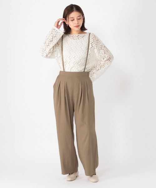 セール】サスペンダー付きさら軽ワイドパンツ[プチ・プラス・トール