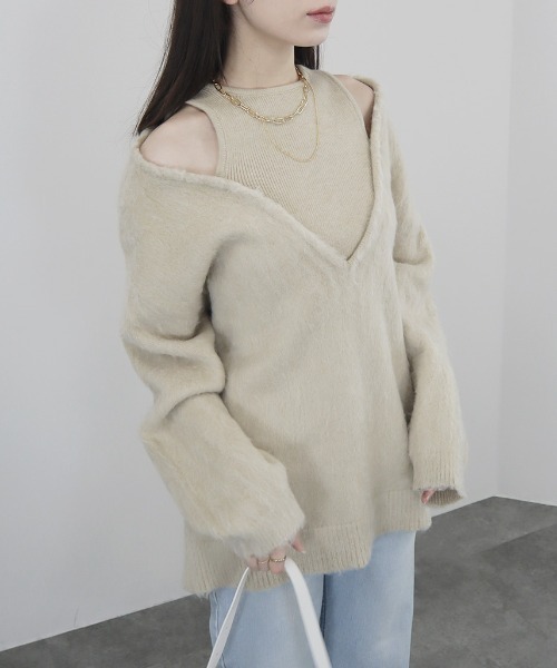 セール】レイヤードライクオフショルダーニット／llayered like off