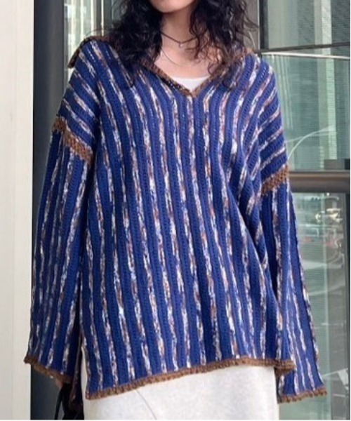 Ameri（アメリ）の「HAND STITCH STRIPE KNIT TOP（ニット/セーター