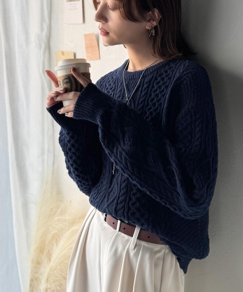 セール】クラシカルなアラン編みが映える♪秋冬ムードをグッと高める
