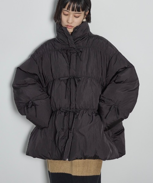 セール】リボンアクセントボリュームパフジャケット（ダウンジャケット