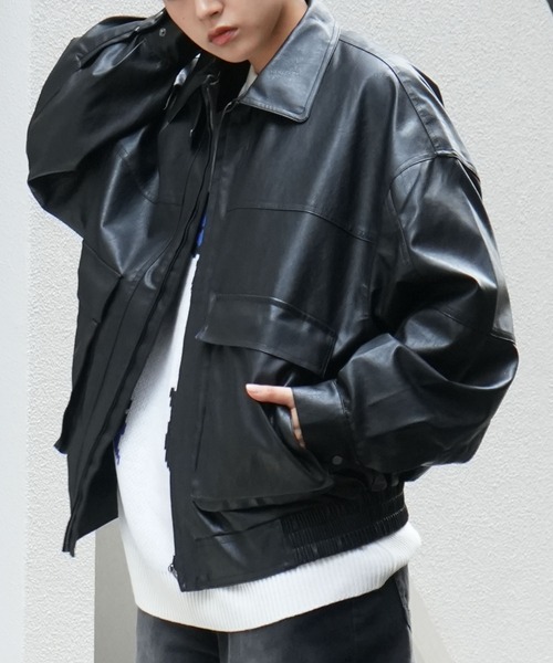 セール】Vintage-like synthetic leather A-2 jacket/ヴィンテージ
