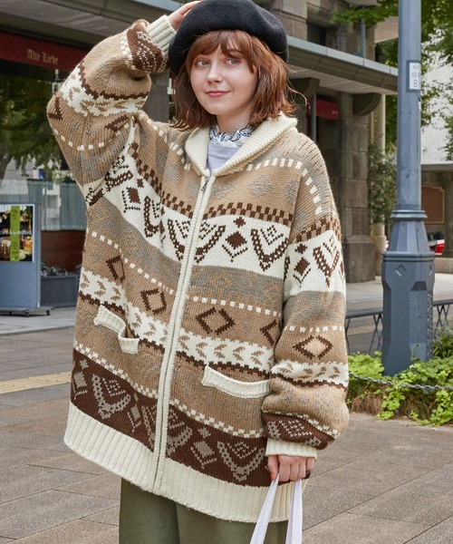 ノルディックカウチンジップニットカーディガン MONO-MART LADY'S