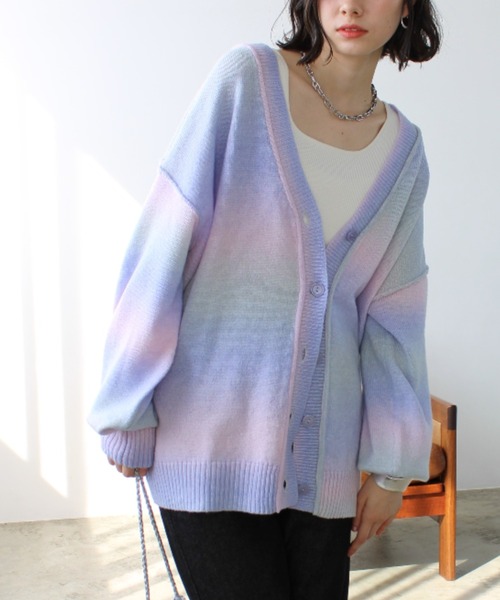 セール】グラデーションオーバーニットカーディガン（カーディガン