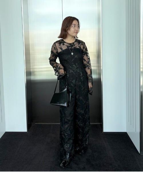 Ameri（アメリ）の「SPANGLE LACE ROMPERS（サロペット/オーバーオール