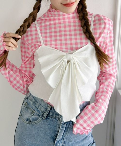 Loueme（ルエム）の「ギンガムチェックメロウシアーブラウス（Tシャツ