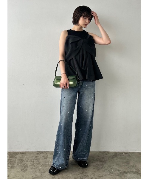 FRAY I.D（フレイアイディー）の「ハイウエストワイドビジューデニム