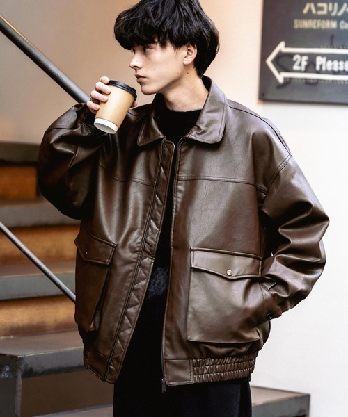 セール】オーバーサイズPUレザー G-1型フライトブルゾン（ライダース