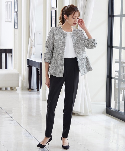 セール】【3点セット】ツイードノーカラージャケット ブラウス