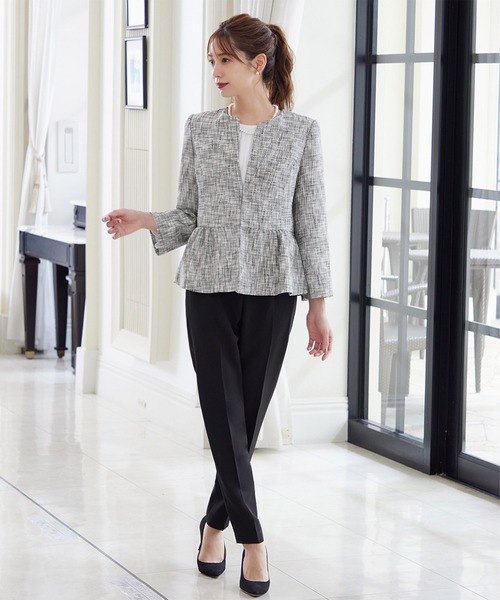 セール】【3点セット】ツイードノーカラージャケット ブラウス