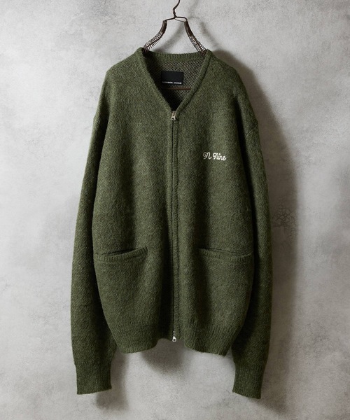 MOHAIR SOLID JACQUARD KNIT ZIP-UP CARDIGAN / モヘヤ ソリッド