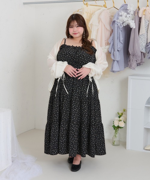 大きいサイズ】アソートシャーリングティアードキャミワンピース