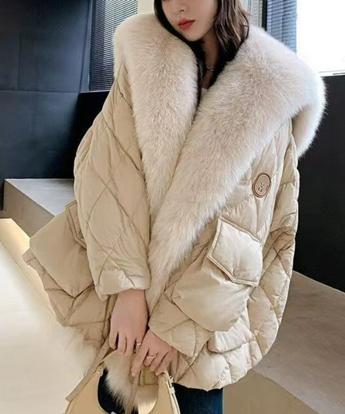 セール】フェイクフォックスファービッグショールコート（ダウン