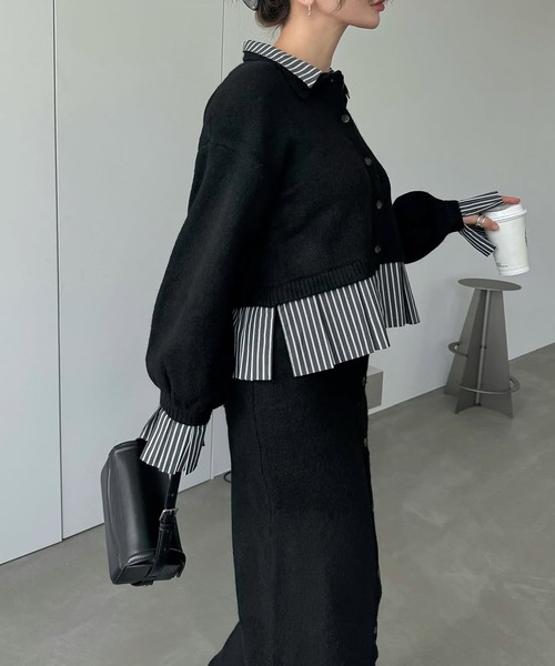 shirt docking pleats frill cuffs knit CD（カーディガン/ボレロ