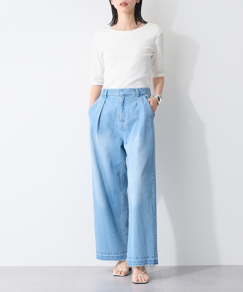 セール】タックワイドデニムパンツ【オーガニックコットン】（デニム