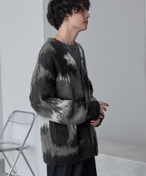 アブストラクトシャギーモヘアライク ルーズニットカーディガン MONO