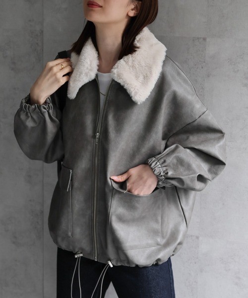 セール】新色追加【選べる2タイプ】フェイクレザーブルゾン/裾ドロスト