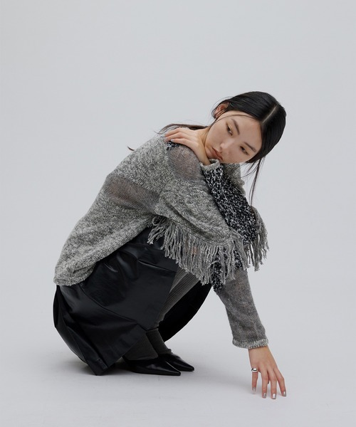 DOCKING PATTERN FRINGE KNIT（ニット/セーター）｜Ameri（アメリ）の