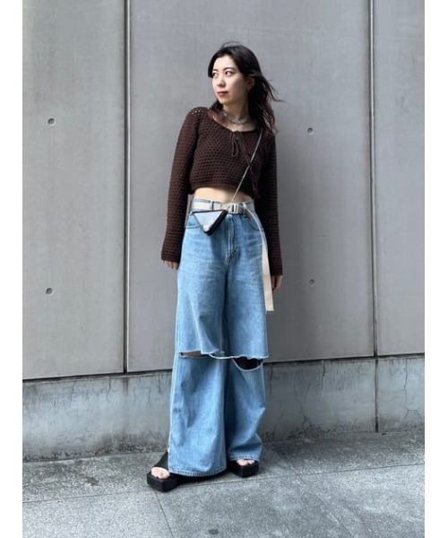 MOUSSY（マウジー）の「KNEE SLIT LOOSE STRAIGHT（デニムパンツ