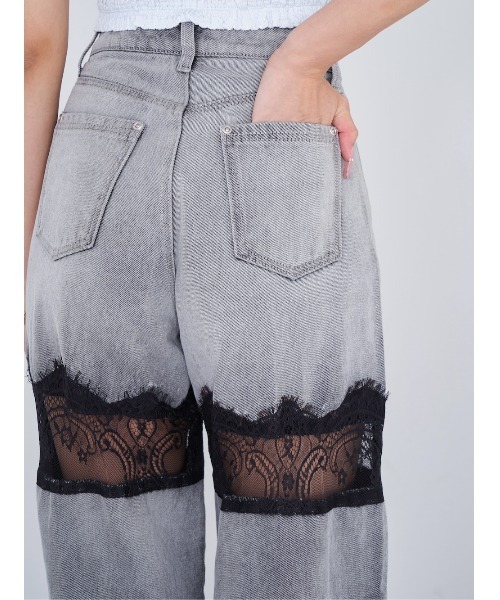 スカラップレースデニムロングパンツ（デニムパンツ）｜Darich