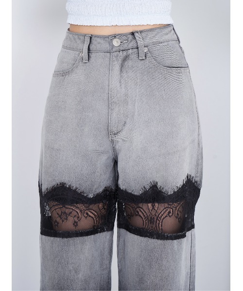 スカラップレースデニムロングパンツ（デニムパンツ）｜Darich