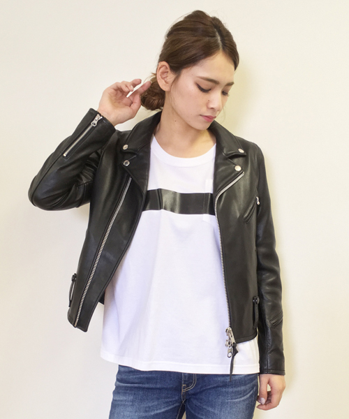 X-girl（エックスガール）の「SHEEP LEATHER RACING JACKET /レザー