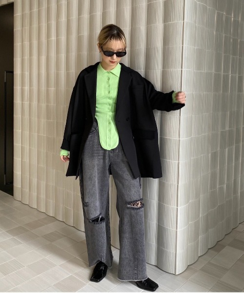 Ameri（アメリ）の「HEART PATCH DAMAGE DENIM PANTS（デニムパンツ