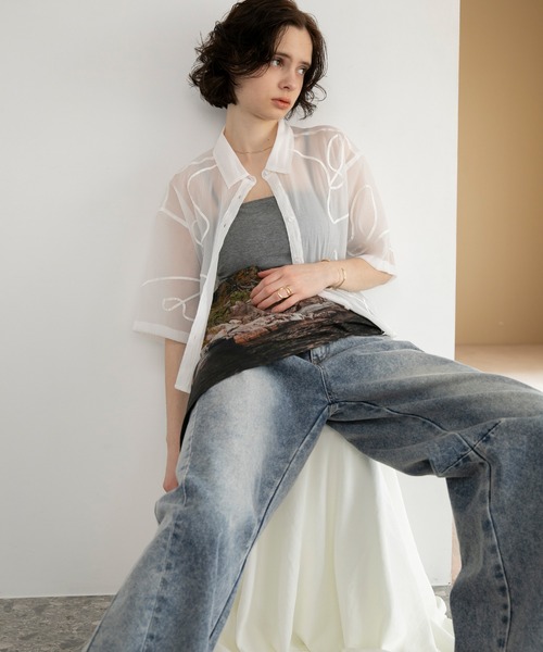 forksy.】リメイク風 サイド切り替え デニムカーブパンツ forksy