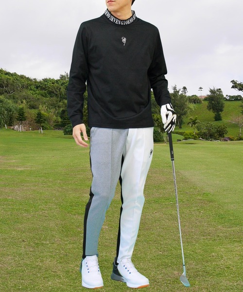 セール】モックネックシャツ ゴルフウェア 長袖 高周波ロゴ ポロシャツ