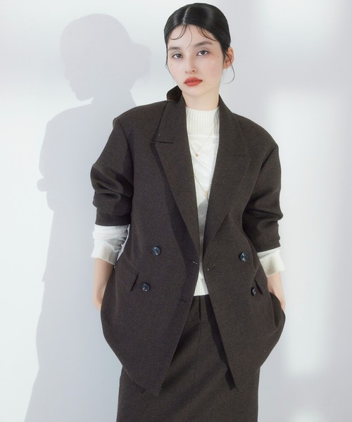 セール】ヘリンボーンツイードベルテッドジャケット/セットアップ対応