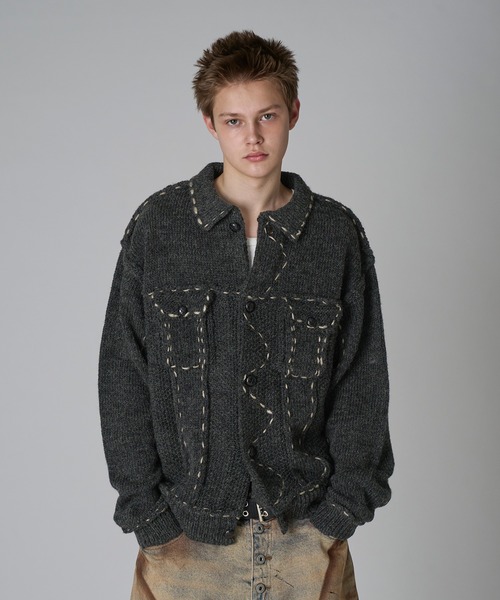 DESIGN STITCH WOOL BLEND KNIT JACKET/デザインステッチウール