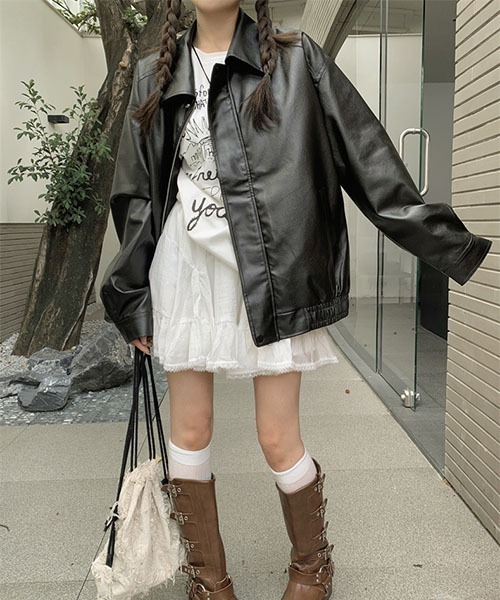 セール】Y2K PUレザー ZIPデザイン オーバーサイズブルゾン ジャケット