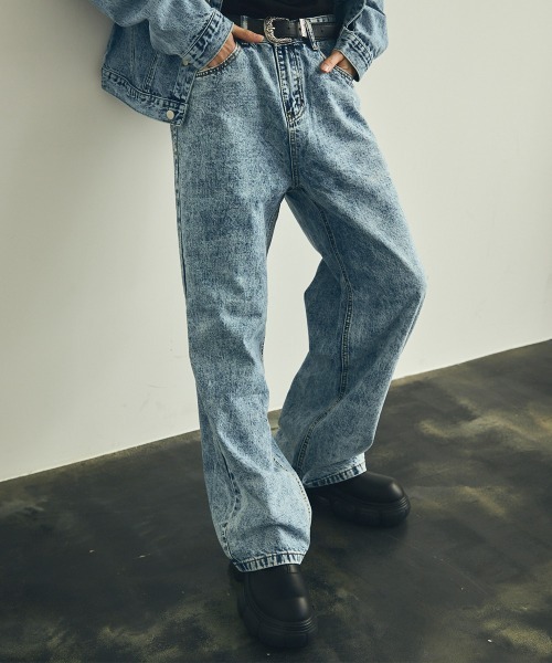 セール】ケミカルウォッシュワイドデニムパンツ セットアップ対応